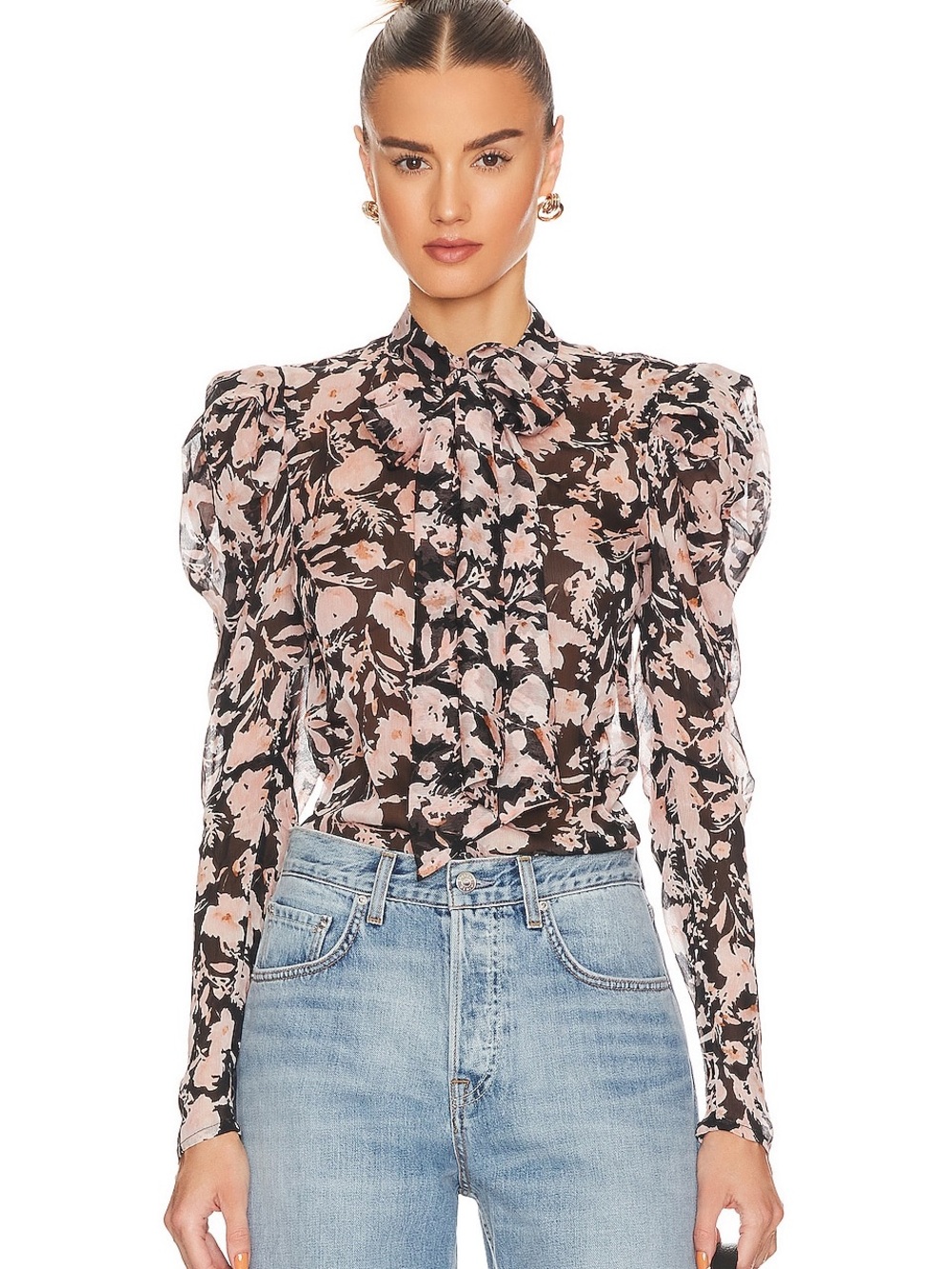 Bardot apricot floral Amelie long sleeve blouse